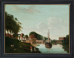 Gezicht op Bolwerk met Halvemaanspoort te Dokkum by anonymous painter