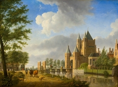 Gezicht op de Amsterdamse of Spaarnwouder Poort in Haarlem by Isaac Ouwater