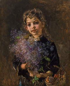 Girl with a bouquet of lilacs by Anton Romako