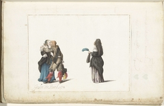 Heer en dame kussend en een vrouw van achteren by Gesina ter Borch