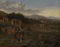 Italianate landscape with Christ and two disciples on the road to Emmaus by Cornelius van Poelenburgh