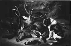 Jagdstillleben mit toten Hirschen und Vögeln by Benno Adam