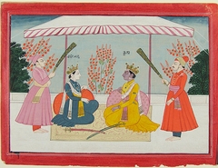 Krishna and Balarama Seated Beneath an Awning, from a Bhagavata Purana Series by anonymous painter