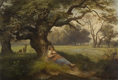 Landscape with a sleeping girl by Ernst Ferdinand Oehme