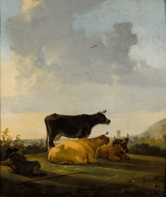 Landscape with three cows and a cowherd by Aelbert Cuyp