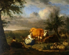 Landscape: Woman Milking a Cow by Adriaen van de Velde