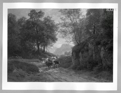 Landschaft mit Kühen und Gebirge im Hintergrund by Paul Weber