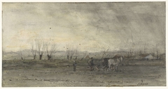 Landschap met ploegende boer by Jacob Maris