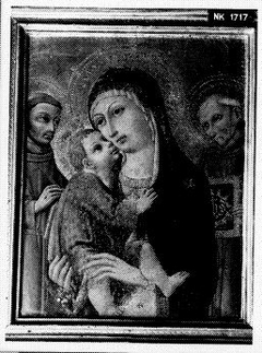 Madonna en kind met Sint Franciscus van Assisi en Sint Berna by Sano di Pietro