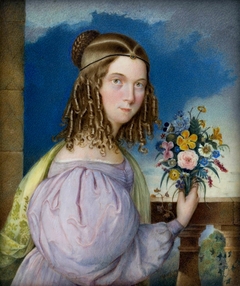 Miniature of a girl with a bouquet. by Anonymous