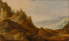 Mountain landscape with castle by Joos de Momper