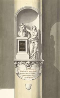 Ontwerp voor een monument voor C. Brunings: een borstbeeld in een nis met Fama by Bartholomeus Ziesenis