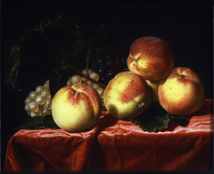 Peaches and Grapes on a Draped Table by Charlotte Vignon