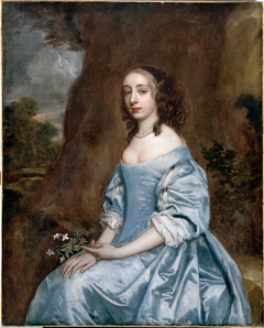 Portrait of a Lady in Blue holding a Flower by Peter Lely