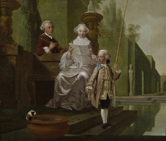 Portret van Cunera van Rijckevorsel (1722-1782), Isaac Hubert (1725-1798) en Isaac Hubert jr (1756-1839) by Jan Stolker