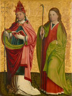 Rechter Flügel des sog. Pretschlaipfer-Triptychons: Hll. Gregor und Agathe (Innenseite); Hll. Erasmus und Barbara (Außenseite) by Meister von Großgmain