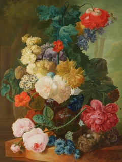 Roses, Peony, Auricula and Fritillary in a Vase by Jan van Os