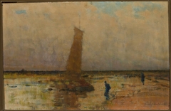 Sail boat at the sea coast by Władysław Wankie