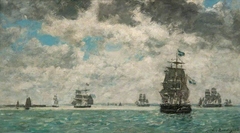 Schooners outside Antwerp by Eugène Louis Boudin