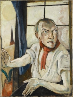 Self-portrait with red scarf by Max Beckmann