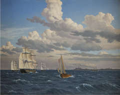 Ships in the Sound North of Kronborg Castle, Elsinore by Christoffer Wilhelm Eckersberg