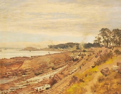 Sketch for The Excavation of the Manchester Ship Canal: Eastham Cutting with Mount Manisty in the distance by Benjamin Williams Leader