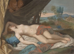 Slapende nimf bespied door saters, naar een schilderij gebaseerd op een prent naar Anthony van Dyck by Jean-Etienne Liotard