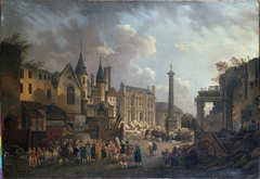 Spectacle forain dans un carrefour imaginaire de Paris by Pierre-Antoine Demachy