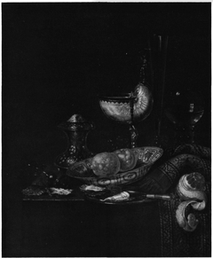 Still life with a nautilus cup and salt cellar by Gerret Willemsz Heda