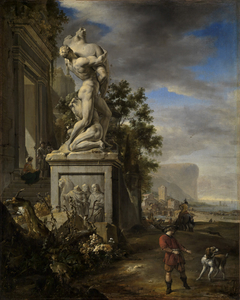 Südliche Strandlandschaft mit Palastfassade und Denkmal by Jan Weenix