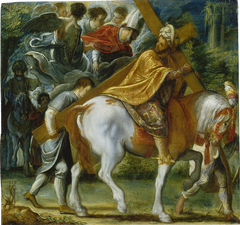 The Frankfurt Altarpiece of the Exaltation of the True Cross: Heraclius on Horseback with the Cross (bottom right) by Adam Elsheimer