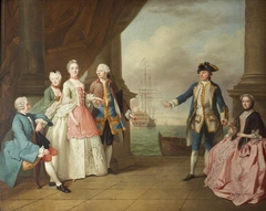 The Hon. Mrs Constantine Phipps (1722-1780) being led to greet her Brother, Captain the Hon. Augustus Hervey, later 3rd Earl of Bristol (1724-1779) by Hubert-François Gravelot