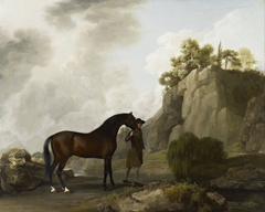 The Marquess of Rockingham's Arabian Stallion led by a Groom at Creswell Crags by George Stubbs