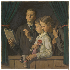 Thomas, Franzsepp and Monika at the Kasperle Theater (Punch and Judy Show) by Ernst Würtenberger