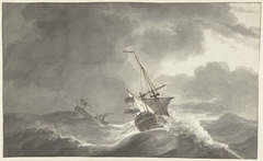 Twee schepen op zee bij storm by Hendrik Kobell