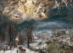 Winter landscape with a glory of angels by Jan Brueghel the Elder