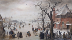 Winter Landscape with Skaters near a Village by Hendrick Avercamp