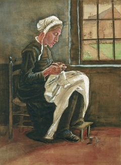 Woman sewing by the Window, facing right by Vincent van Gogh