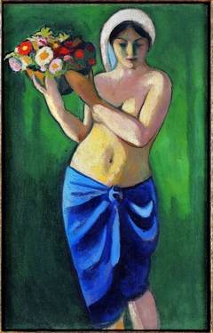 Woman supporting a flower bowl by August Macke