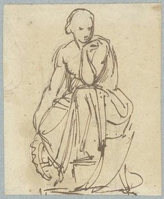 Zittende allegorische vrouwenfiguur by Unknown Artist