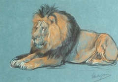 A Black-Maned African Lion - John Macallan Swan - ABDAG003754 by John Macallan Swan