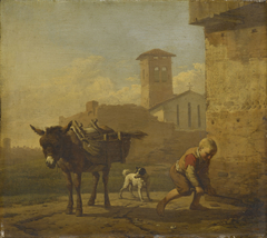 A Boy Loading an Ass in an Italian Village Street by Karel Dujardin