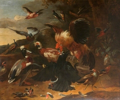 A Crow assaulted by Farmyard Fowl by Anonymous