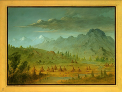 A Crow Village and the Salmon River Mountains by George Catlin