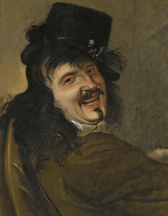 A laughing man wearing a black hat by Petrus Staverenus