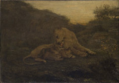 A Lioness and Cubs by John Macallan Swan