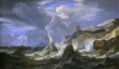 A Ship Wrecked in a Storm off a Rocky Coast by Pieter Mulier