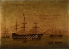 A three-decker at Naples, 1866 by Antonio de Simone the Elder