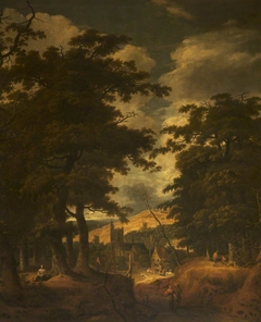 A Wooded Landscape with a Village by Jan Looten