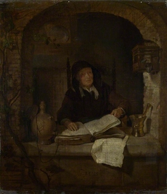 An Old Woman with a Book by Gabriël Metsu